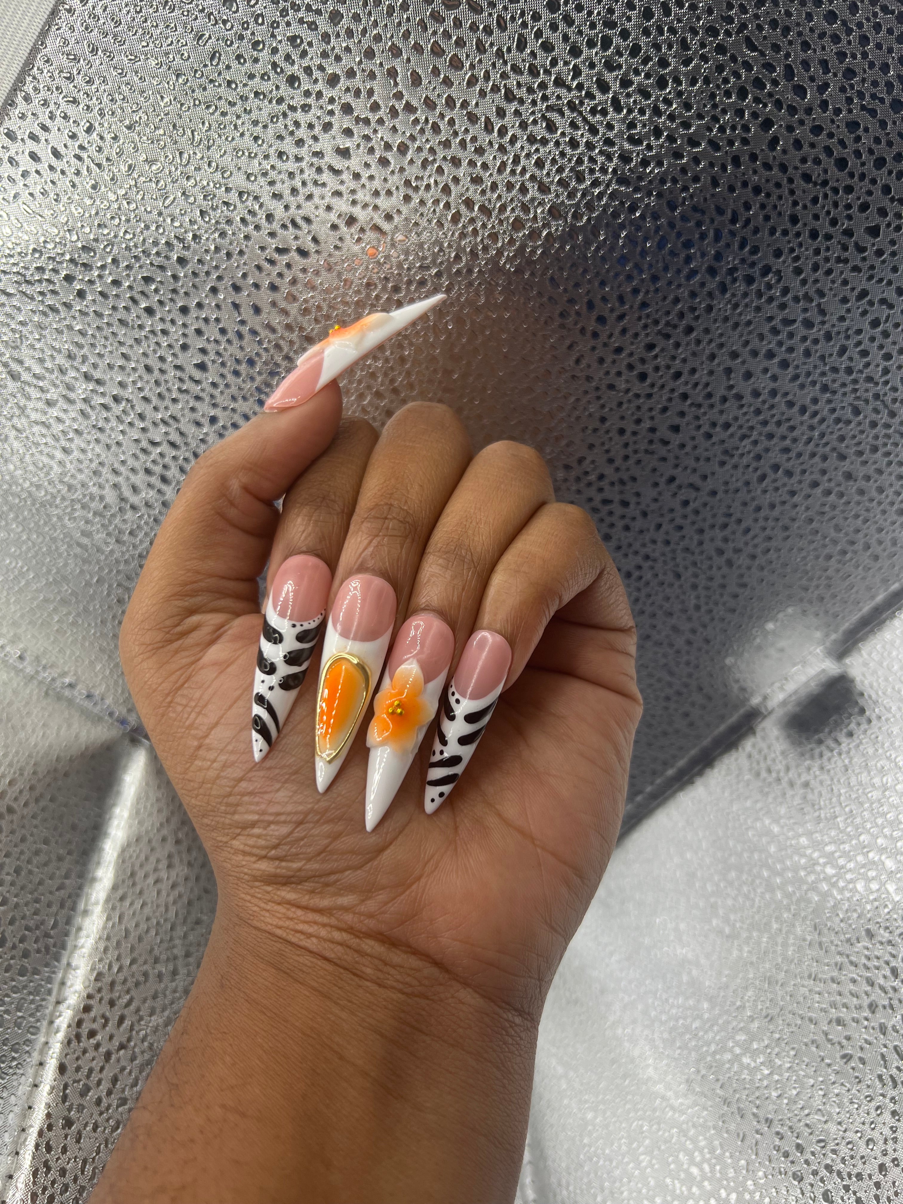 Zebra Siletto Nails